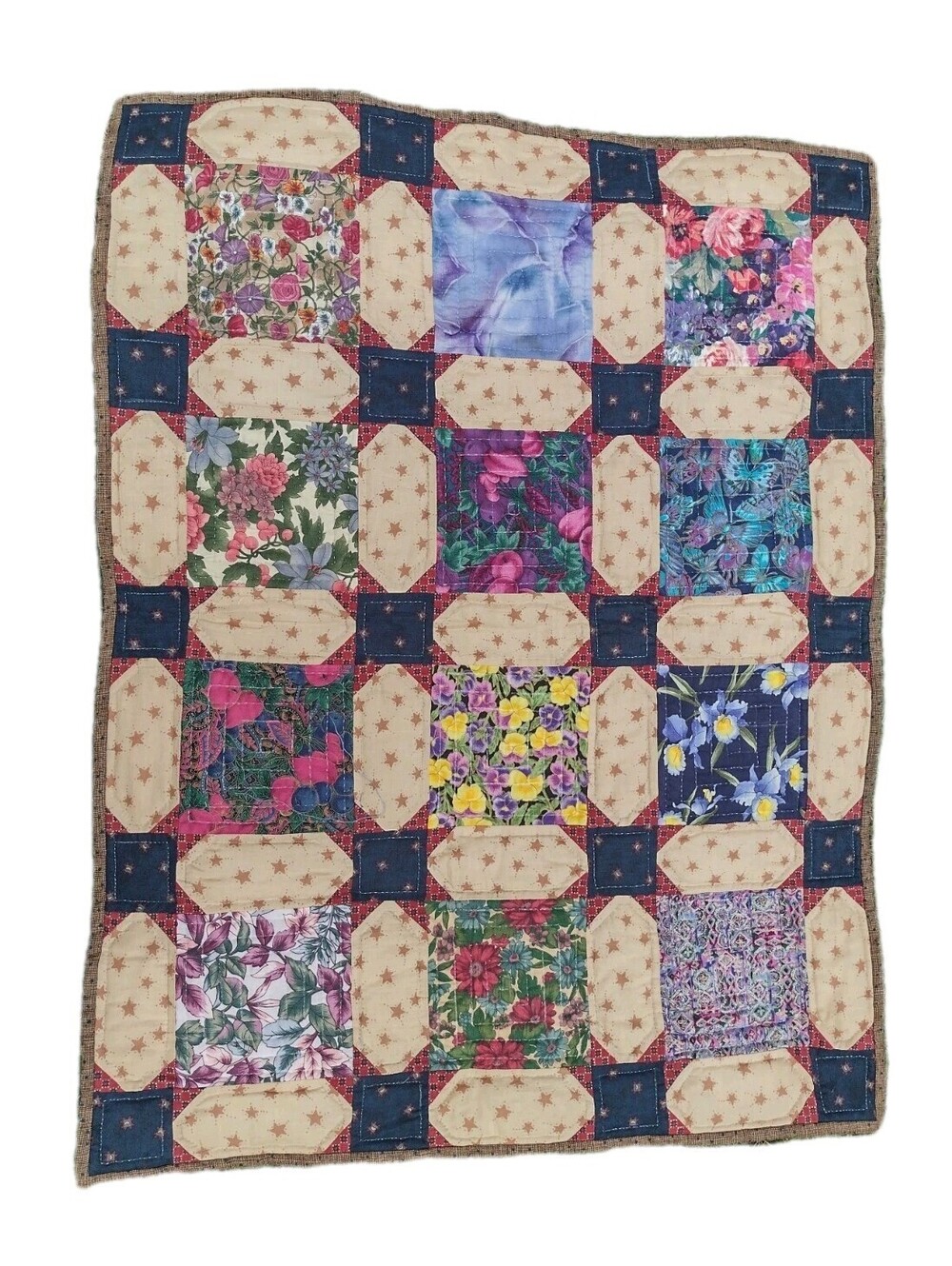Handmade Quilted Wall Hanging Floral Patchwork Cottagecore Country Decor 34x26